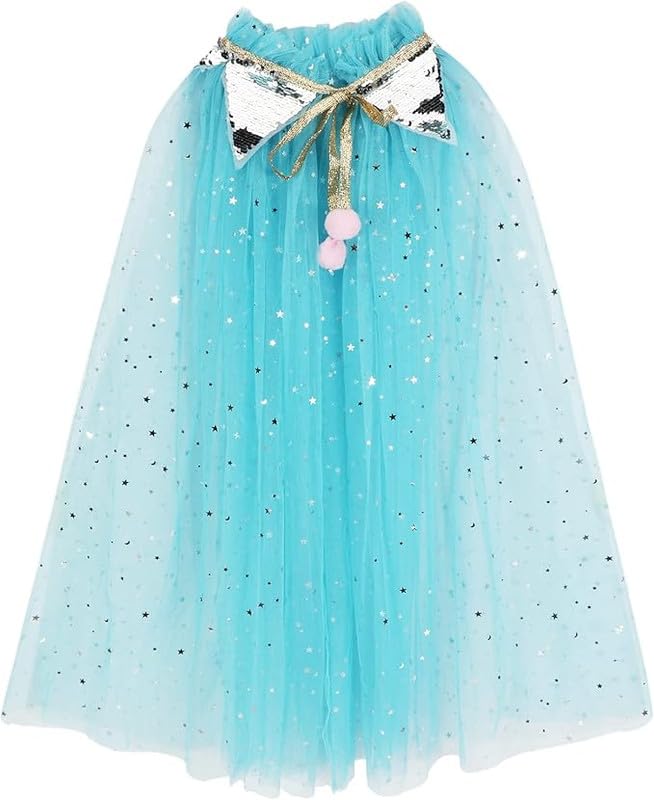 Image of Princess Cape for Girls - Colorful Sequin Cloak with Crown and Wand for Birthday, Halloween, Fancy Dress & Carnival