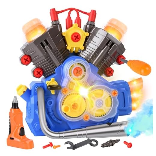YOOHBERRYS Kinder Auto Motor Bausatz mit Bohrmaschine, Motor Simulation Engines mit Rauch-Effekt Licht Sound, Motorikspielzeug Schrauben Spielzeug Set, Reparatur-Funktionen Kinderspielzeug Geschenke