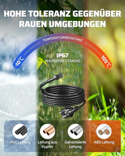 DEWENWILS Heizkabel 230V mit Thermostat, 2M Heizband Frostschutz, Wärmekabel 15W/M, Heizdraht IP67 Wasserdicht, Rohrbegleitheizung Wasserleitung, Stromsparend, Automatisch An- Ausschalten