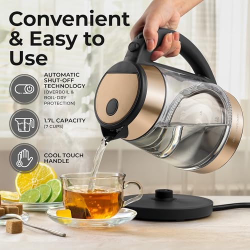 Image of Zulay Kitchen Fast Boiling Electric Water Kettle - 1.7L, 1500W, Auto Shut-Off for Overboil & Boil Dry Protection, Cool-Touch Handle, 360 Base - Rapid Teapot Boiler For Coffee & Tea - Black Copper