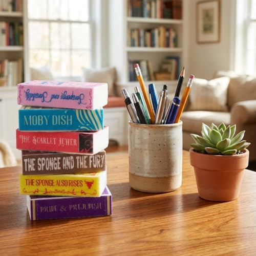 Image of 6 Pieces Book Kitchen Sponges Novels Sponges Fun Non-Scratch Scrub for Washing Dishes Pots Pans and Household Cleaning Supplies for Kitchen Dishes Furniture Gifts (6, Book-2)