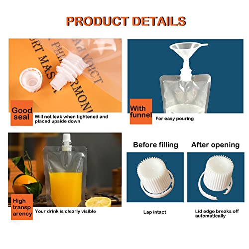 Drankzakken voor festivals, drankzakken, sapzak, 30 stuks, opvouwbare drinkzakken met 2 trechters, lekvrije waterzakken voor festivals, camping en outdoor, 250 ml, 350 ml, 420 ml - Image 5