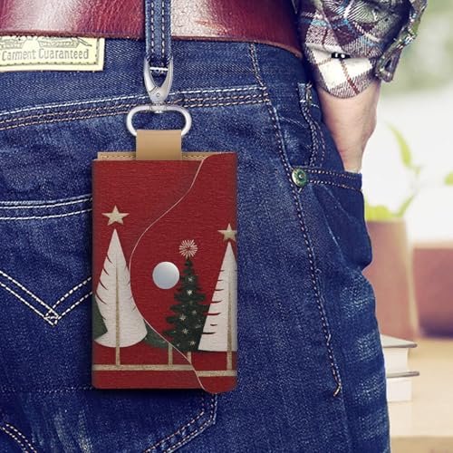 Festive Christmas Green Pine Trees Cartoon Key Holder Bag PU Leather ID Card Holder Keychains Case Cover for Men Women4