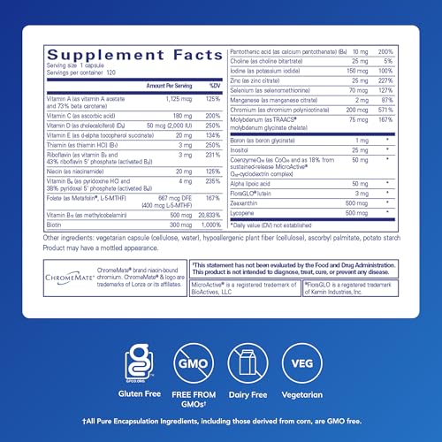 Image of Pure Encapsulations O.N.E. Multivitamin - Once Daily Multivitamin with Antioxidant Complex Metafolin, CoQ10, and Lutein to Support Vision, Cognitive Function, and Cellular Health* - 120 Capsules