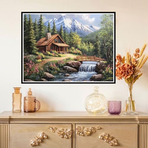 Broderie diamant kit complet 5d forêt avec maison en bois 40x60cm pour loisir créatif adulte
