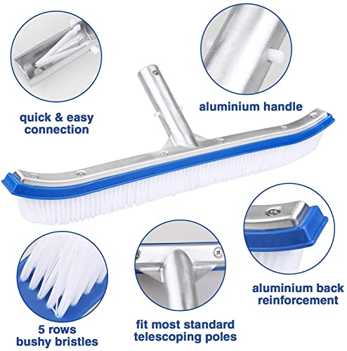 Image of Flaner Swimming Pool Wall and Tile Brush,18 inch Polished Aluminum Back Cleaning Brush Head Designed for Cleans Walls, Tiles & Floors,Durable Nylon Bristles Pool Brush Head with EZ Clips