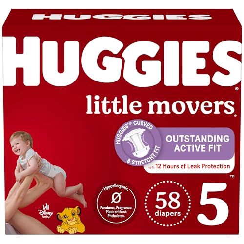 Image of Huggies Size 5 Diapers, Little Movers Baby Diapers, Size 5 (27+ lbs), 58 Count, Packaging May Vary