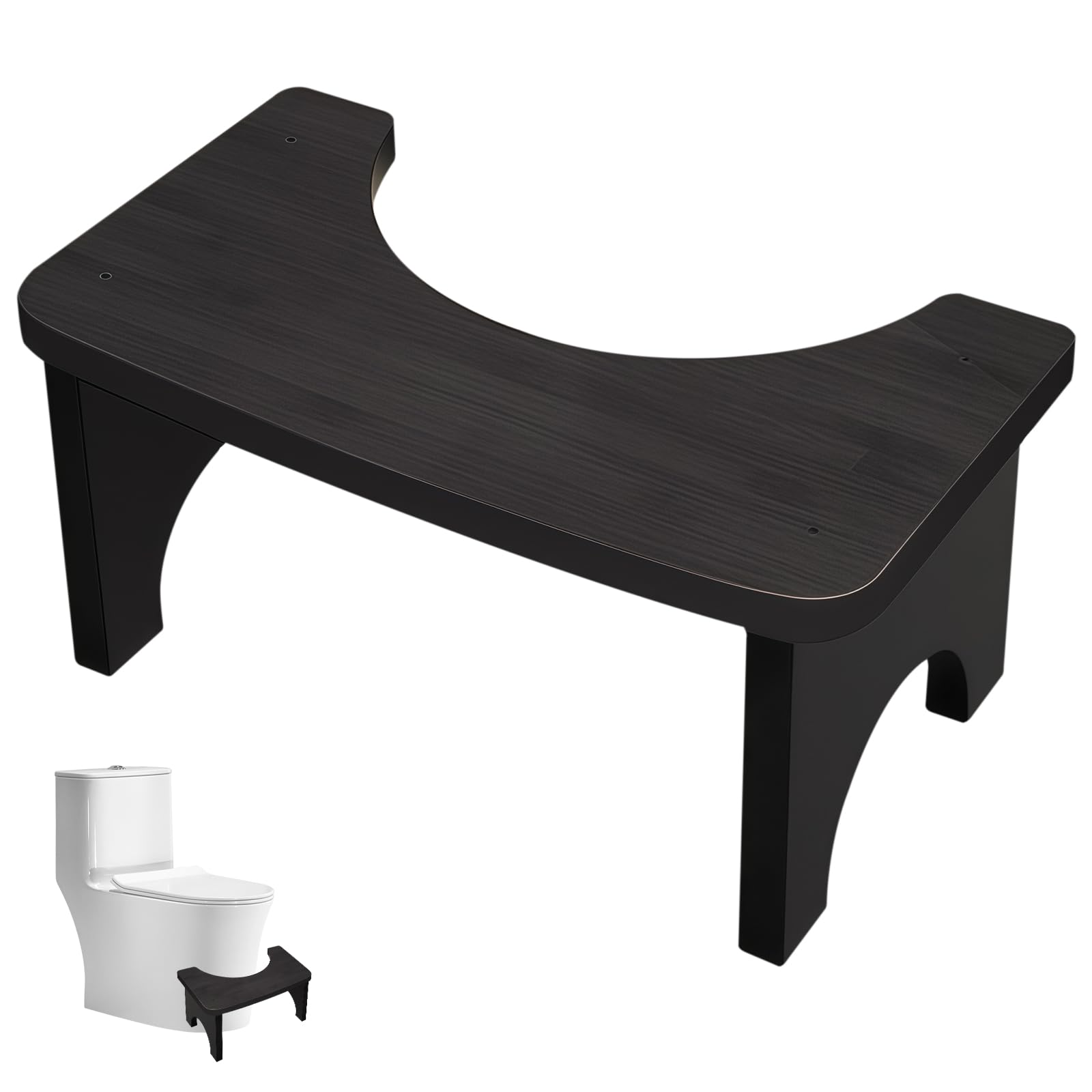 Taburete de inodoro de madera para adultos y niños, 37 × 20 × 17 cm, ergonómico, taburete de inodoro para mejorar la defecación, taburete antideslizante para baño, negro