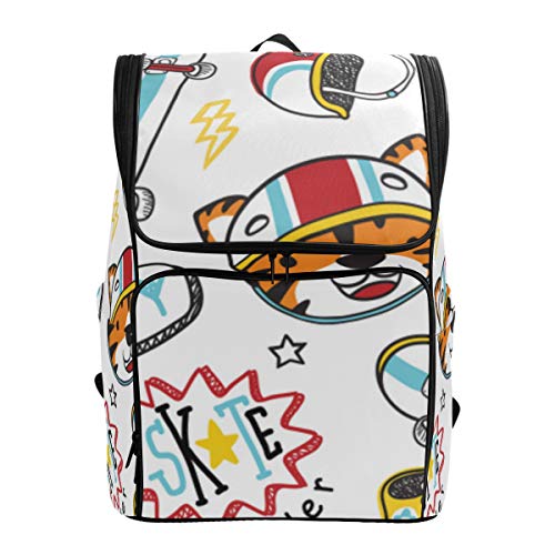 LISNIANY Mochilas Escolares Tigre Skater Skateboard Elemento Patrón Transparente Bolsas