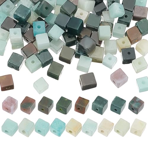 PH PandaHall Lot de 85 perles en pierre naturelle en agate semi-précieuse - Perles carrées en amazonite pour la fabrication de bijoux, le bricolage, les...