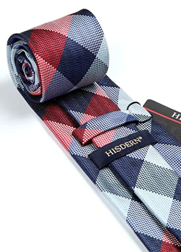 Image of HISDERN Mens Ties Plaid Tie and Pocket Square Set Classic Woven Formal Checkered Neckties & Handkerchief Wedding Party