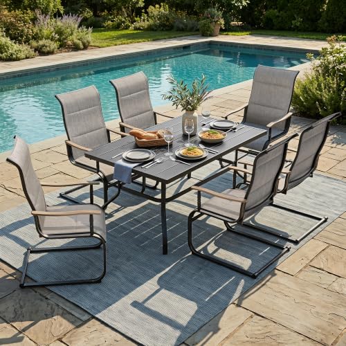 Image of NUU GARDEN 7-Piece Patio Table and Chair Set, Grayish Brown Spring Chairs