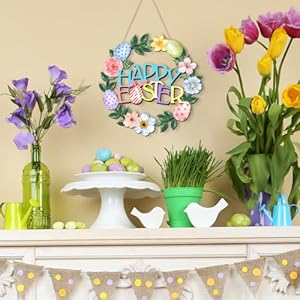 Easter Decorations Wreath Hanging Door Sign Happy Easter Eggs Flowers Leaves Wooden Door Sign Welcome Seasonal Spring Easter Wreath Sign for Easter Tree, Door, Wall, Party Supplies Easter Decorations Wreath Hanging Door Sign Happy Easter Eggs Flowers Leaves Wooden Door Sign Welcome Seasonal Spring Easter Wreath Sign for Easter Tree Door Wall Party Supplies