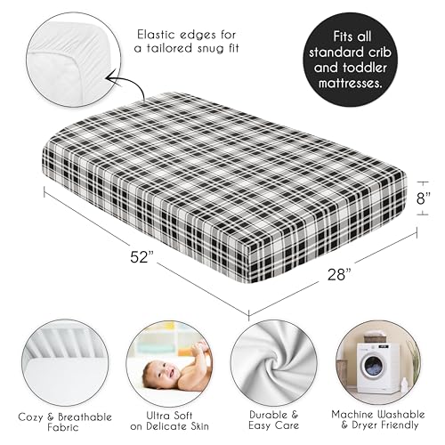 Image of Sweet Jojo Designs Fitted Baby Crib Sheets (Black & White Gingham Plaid) for Boys or Girls, Infant Nursery, Toddler Room - Standard Size (Checkered, Classic, Tartan, Gender Neutral, Rustic, Farmhouse)