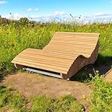 Gartenliege Sonnenwiege mit Rädern, handgefertigt in Jena, massive Lärchenholzlattung, ergonomische Liegefläche, wetterfest und mobil, Aluminium Querleisten, Bausatz mit Anleitung (140 cm)