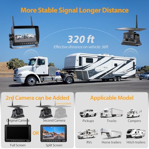 Image of Magnetic Solar Wireless Backup Camera Plug and Play 7 inch 1080P HD DVR IPS Monitor,IR Night Vision,IP69 Waterproof 1-Min Solar Install,No-Drill,Xroose Wireless Backup Camera for Truck /Trailer /Camp