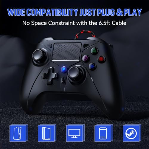 Image of Gamrombo Wired Controller for PS5 Controller, Gaming Controllers for PlayStation 5 / PS5, PS4, PC, Support Turbo, Marco, 3.5mm Audio Jack - Black