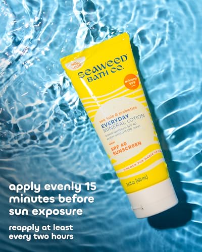 Image of Seaweed Bath Co. Everyday Mineral Lotion SPF 40 for Sensitive Skin, 3.4 oz | Broad Spectrum Sunscreen with Zinc Oxide for Daily Face and Body Sunblock