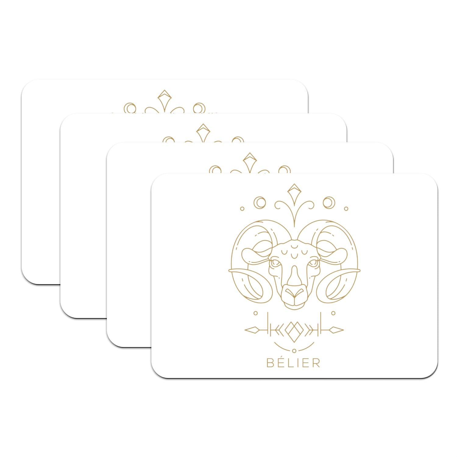 Set de table en caoutchouc blanc design astres et zodiaque chic