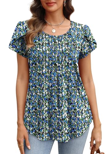 OFEEFAN Cute Summer Tops for Women Crew Neck T Shirts Beach Vacation Clothes for Women Floral 03 XXL