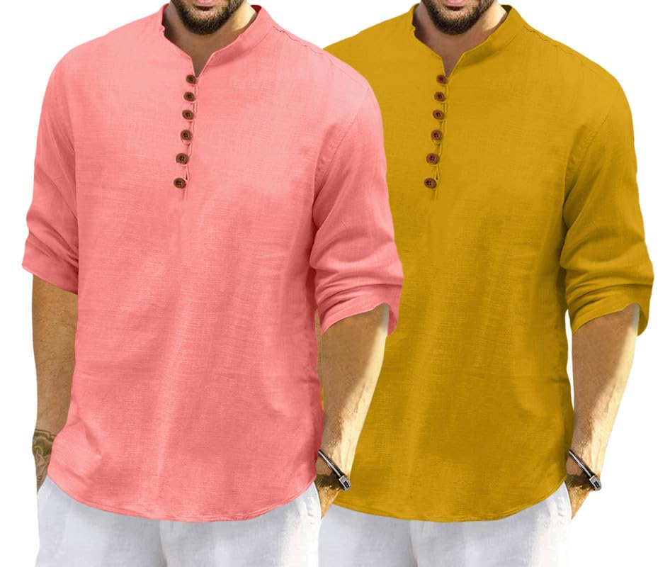 ROYALSCOUT Men's Cotton Polyester Blend Solid Regular Fit Full Sleeve Short Kurta | Ethnic, Lightweight Summer Kurta for Daily & Occasion Use