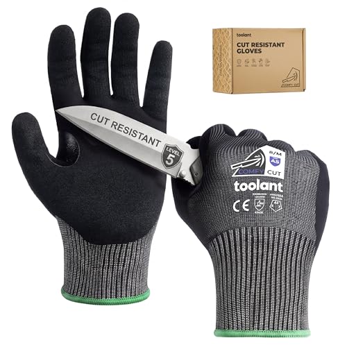 Image of toolant ComfyCut A5 Cut Resistant Work Gloves, ANSI & EN388 Certified Protection with Second Skin Comfort, Fiberglass-Free, Touchscreen & Flexible Grip, for Woodworking, Warehouse, Assembly, Large