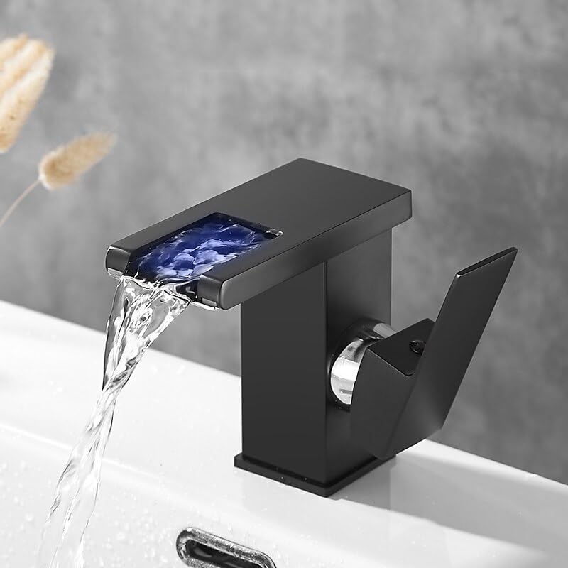 Robinet cascade LED anti brûlure mitigeur lavabo eau chaude froide