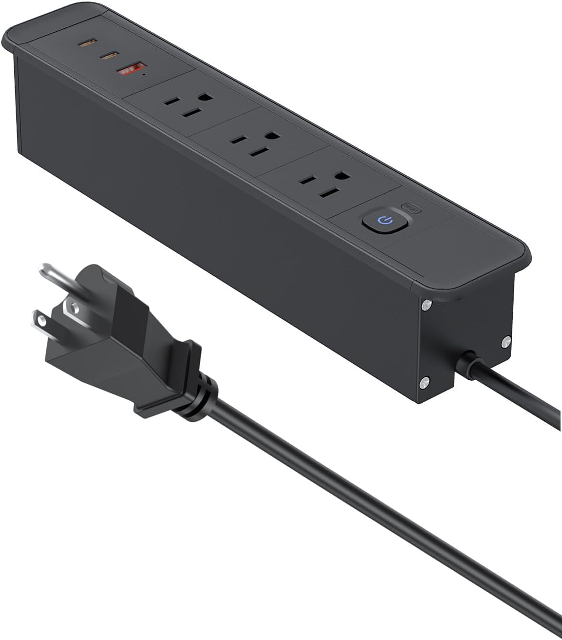 Recessed Power Strip with 3 Outlets & 3 USB Ports,65W USB-C Port,Desk-Mounted Hidden Electrical Outlet, Drawer Outlet with 6ft Flat Plug Cable,Desk Organizer for Home, Office, Kitchen (Black)