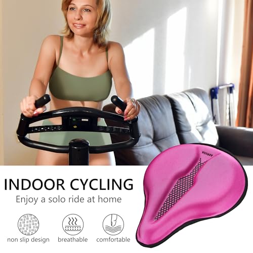 RERUIA Bike Seat Cover Wide Comfortable - Bicycle Seat Cushion Soft Memory Foam Padded Large Exercise Saddle Cover Replacement for Men Women Seniors Indoor Outdoor Cycling 11 X 10 Inches, Pink