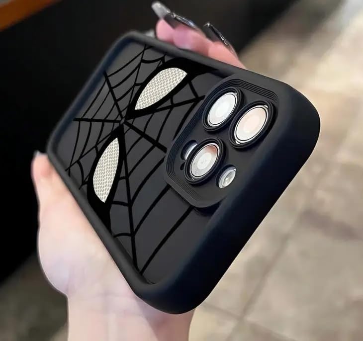 Image of COVERLY Cartoon Back Case Cover Compatible for iPhone 12 Pro | Hot 3D Spidey Face Mask Super Hero | 360 Camera Protection | Spider Cute Cool Fun Soft Liquid Silicone Phone Case Cover (TPU | Black)