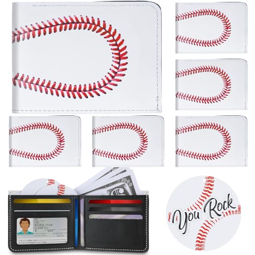 12 Pcs Baseball Wallets White Leather Baseball Stitched Billfold Purse with Coin Pocket ID Window for Sports Party Team Gifts