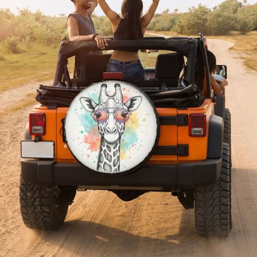 Image of Delerain Fashion Giraffe Spare Tire Covers Waterproof Dust-Proof Spare Wheel Cover Universal Fit for Trailer, RV, SUV, Truck and Many Vehicle (17 Inch for Diameter 31 inch-33 inch)