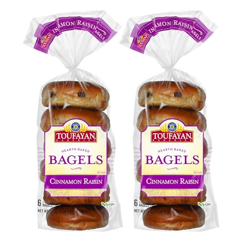 Toufayan Cinnamon Raisin Pre-Sliced Bagels (2 Pack, 12 Bagels Total)