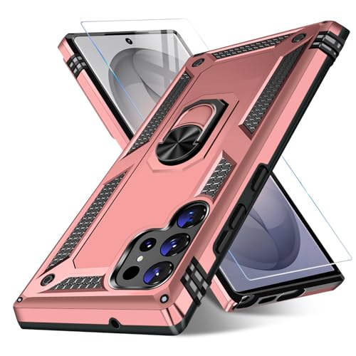Image of for Samsung Galaxy S26 Ultra Case with Screen Protector, Heavy Duty Military Grade Shockproof Rugged Protective Cover for Samsung S26 Ultra Phone Case with Metal Ring Magnetic Kickstand (Pink)