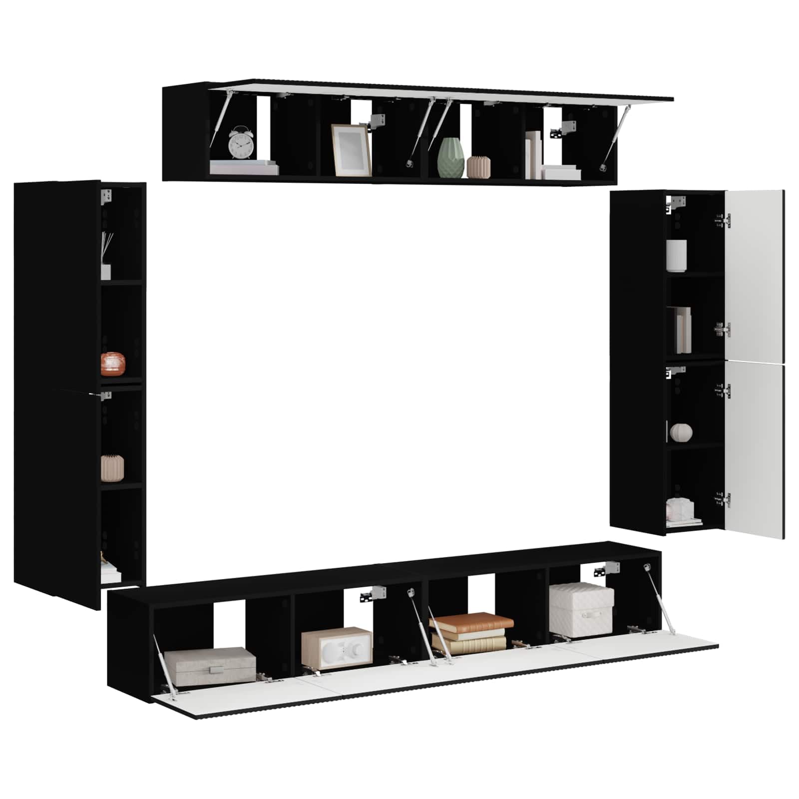 Mobile TV a Parete 8 pz Nero, Design Moderno