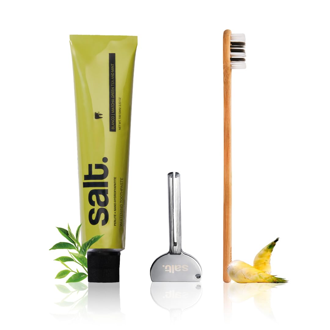 Salt. Oral Care Blanco Natural Whitening Toothpaste + Eden Eco-Friendly Bamboo Toothbrush & Toothpaste Squeezer Key Combo-image-29