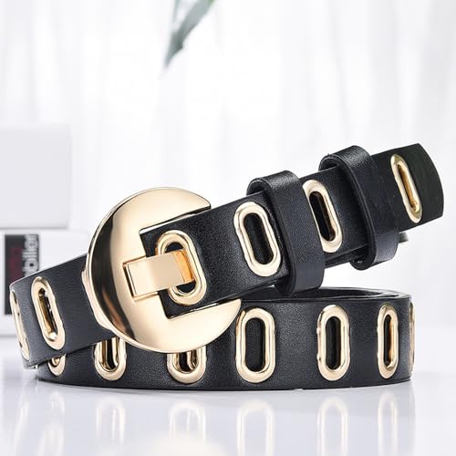 2 Pack Women Fashion Leather Belt,Punk Belt, Hip-Hop Goth Hollowed Out Belt for Jeans Pants Dresses4