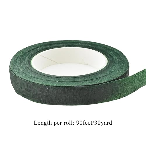 Miniatura 2 de HAHIYO 3 rollos de cinta floral verde oscuro de 0.5 pulgadas de ancho, 270 pies90 yardas, papel en total, impermeable, cinta decorativa para