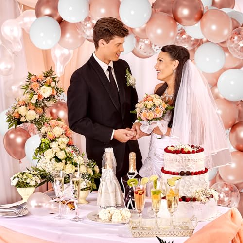 Image of 100pcs Rose Gold confetti Balloons, 12 inch White and Rose Gold Confetti Party Balloons for Wedding, Bridal Baby Shower, Princess Birthday, 2025 Graduation Party Decorations