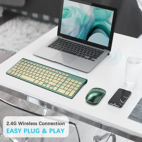 Wireless Keyboard Mouse Combo, 2.4G Compact And Quiet Keyboard And Mouse Combo,Ergonomic And Portable Design For Computer, Windows,Desktop, Pc, Laptop-Cangling Green #TOP1