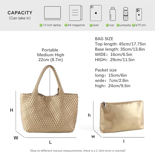 Image of Woven Tote Bag Womens Purse Vegan Leather Shoulder Handbags Fashion Summer Beach Tote Bags Large Travel Totes