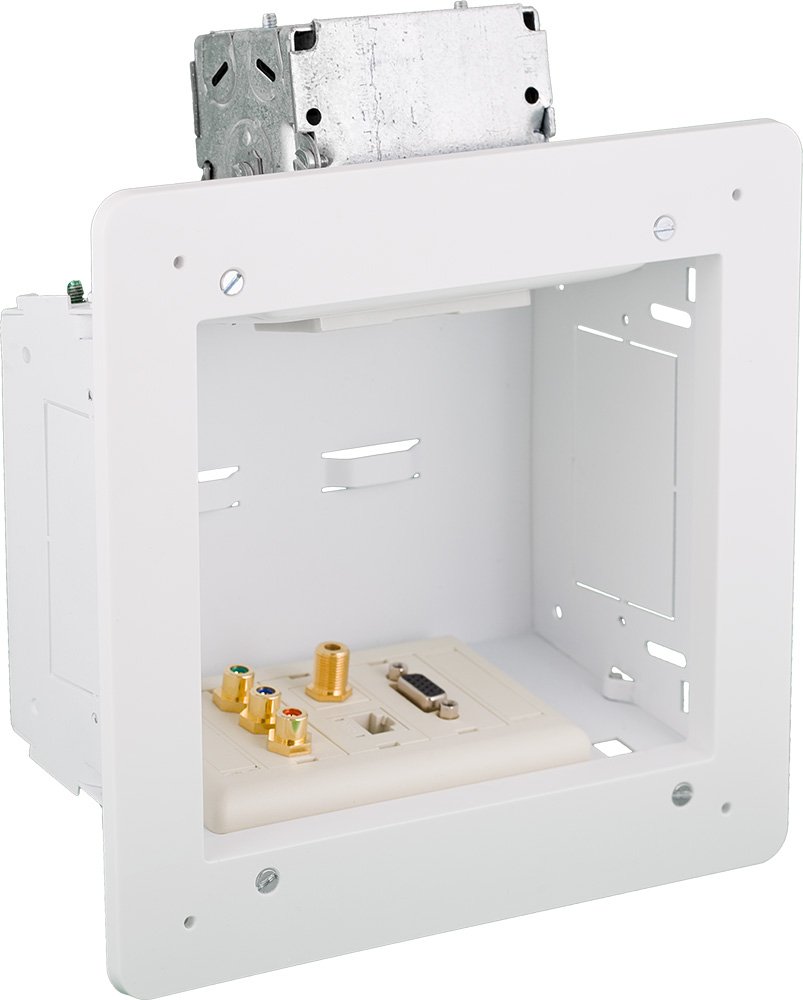 Hubbell-Raco NSAV62M Recessed Steel TV Box Wall Plate Kit, 2+ Gang, White