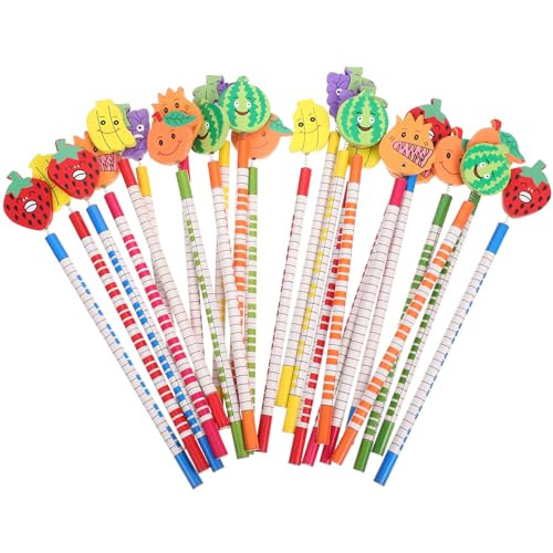 TIDTALEO 24個 用木製筆 フルーツデザイン カートゥーン動物柄 筆 スケッチ ノート書き 日記用 消し付き文房具 学生 初心者向け