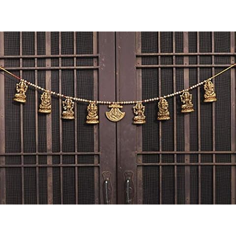 Collectible India Metal Door Hanging Toran Bandarwal for Home Decoration/Lakshmi Ganesha Toran Mandir Temple (35 x 3.5 inch, Gold) (1) Cover