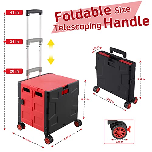 Chariot utilitaire pliable rouge à 4 roues rotatives et couvercle - 4