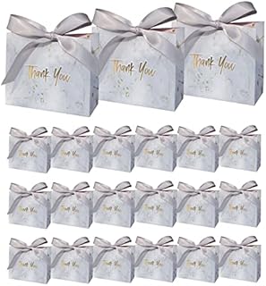 40Pcs Thank You Gift Bags with Bow Ribbon Small Paper Gift Bags Favour Bags for Wedding Party Birthday Party Baby Shower, Grey Ribbon