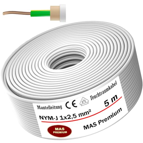 Cable de alimentación de 5 a 100 m para ambientes húmedos, NYM-J, 1 cable eléctrico de 2,5 mm², anillo OFC para instalación fija (5 m)