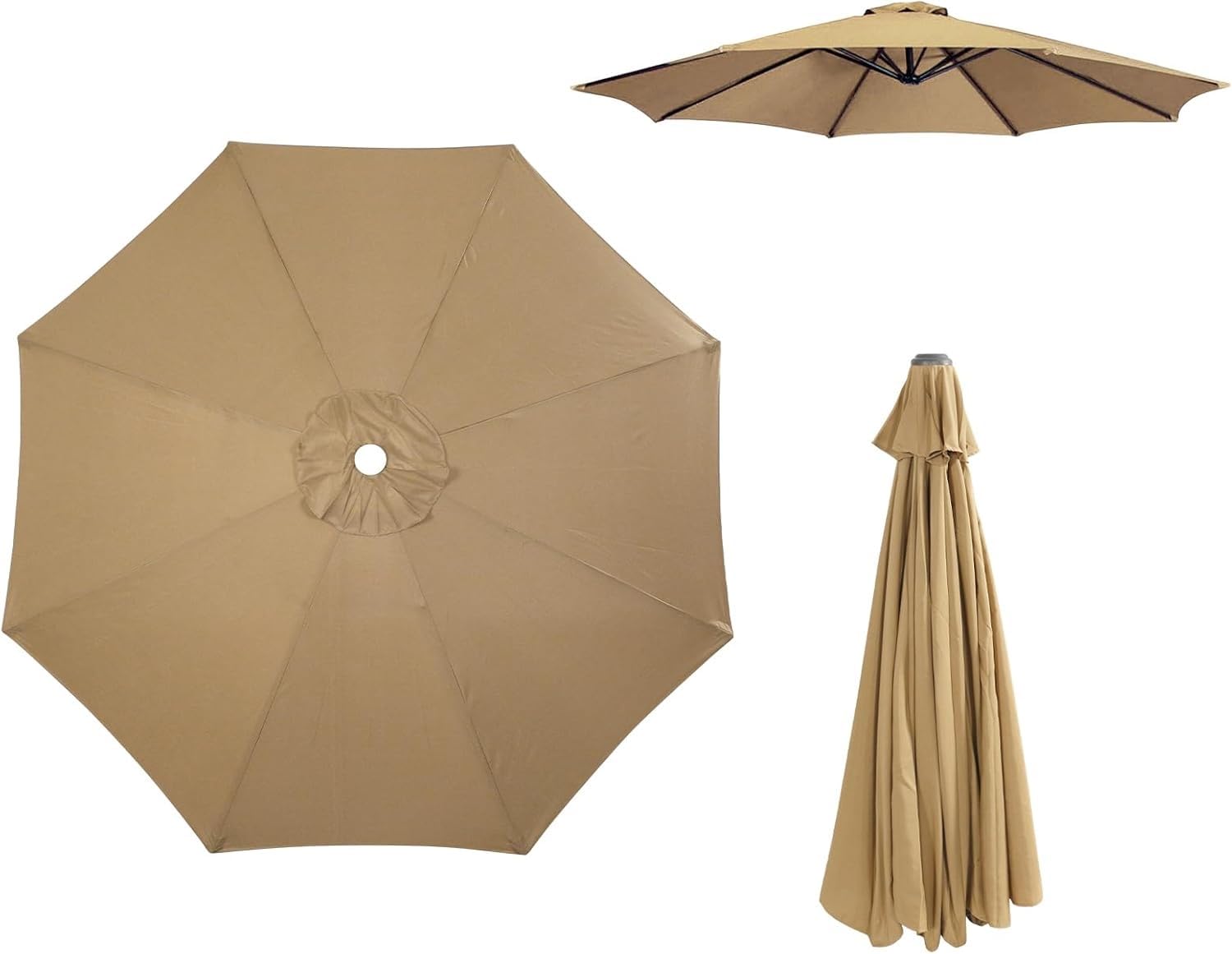 moismk Replacement Parasol Canopy, replacement parasol cover 2.5M/2.7M/3.0M 6 Arms/8 Arms replacement parasol fabric cover for Garden Umbrella(Khaki,2.7M/8.8FT(8 ribs))