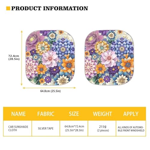 Image of Hippie Flower Car Window Shades 2 PCS Foldable Automotive Interior Accessories for Sun Protection Auto Sun Heat and UV Rays Blocker Car Interior Accessories for Sun Heat