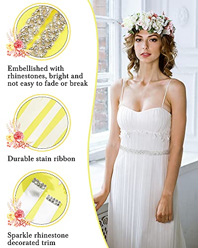 Jecery 3 Pieces Rhinestone Bridal Wedding Sash Belts Handmade Crystal Bridesmaid Sash For Formal Evening Dress Belts (Beige) #TOP2